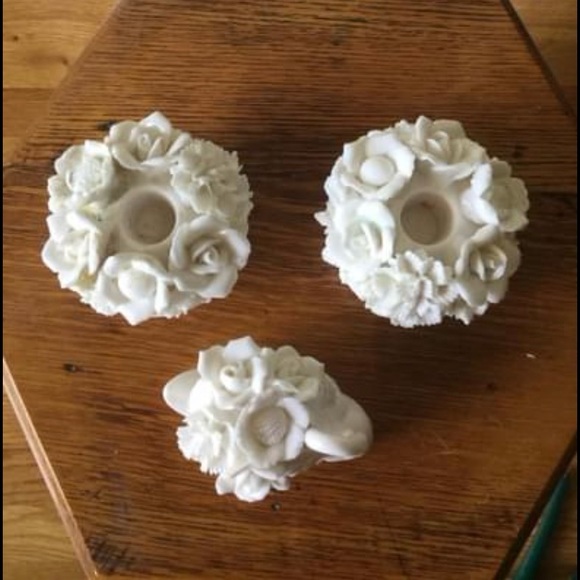 VINTAGE LENWILE CHINA PORCELAIN FLOWER CANDLE STICK HOLDERS ARDALT VERITHIN 1940 - Picture 3 of 4